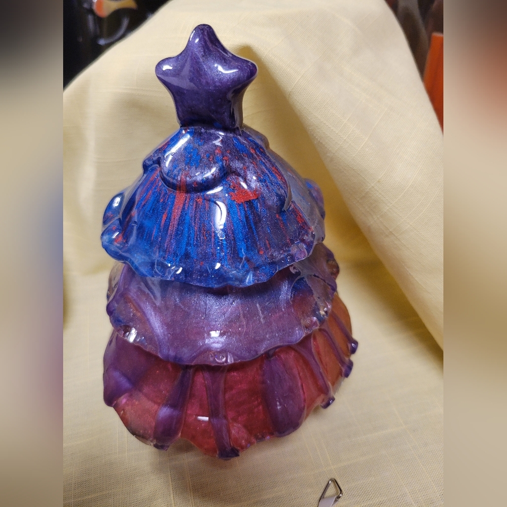 "Bisexuali-tree" Handcrafted Purple, Pink & Blue Shimmer Resin Tree Sculpture - Picture 5 of 14
